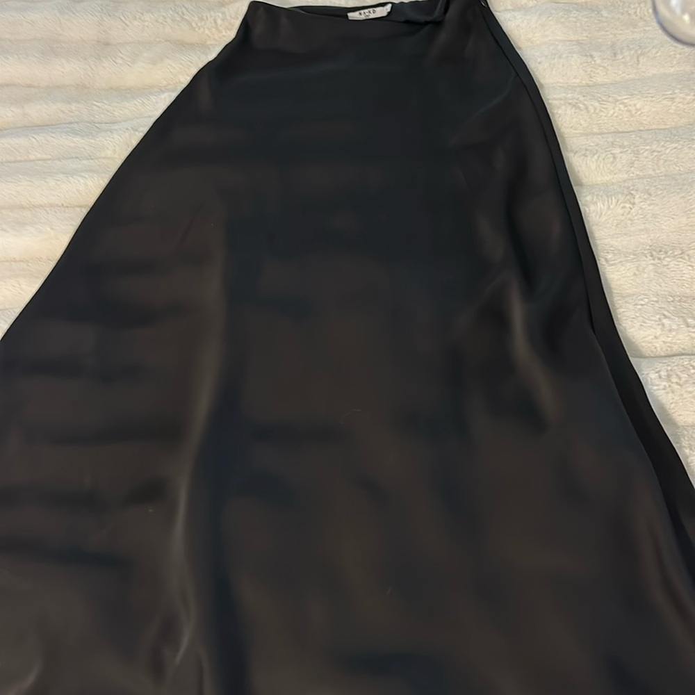Na-kd black satin maxi skirt